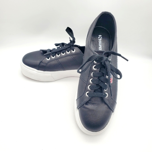 superga black leather sneakers